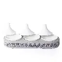 CF-Leather Oval stand with 3 Pyramid-Shaped Ceramic Bowls-40.5x14.5x5cm