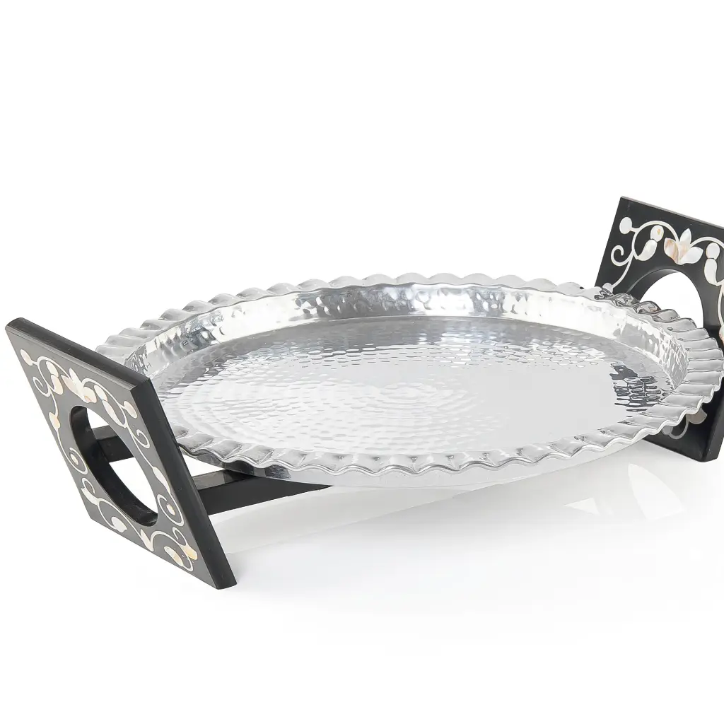 CF-Round Aluminium Tray with MOP Resin Stand-M - Siliver Finish - AHE-LB48 - 45*39*12 
