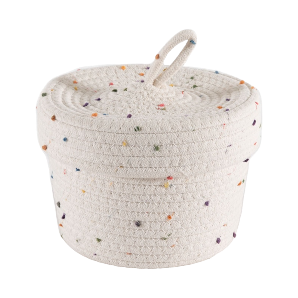 Cotton Rope Basket With Lid-White+ Multy-20X20X15Cm