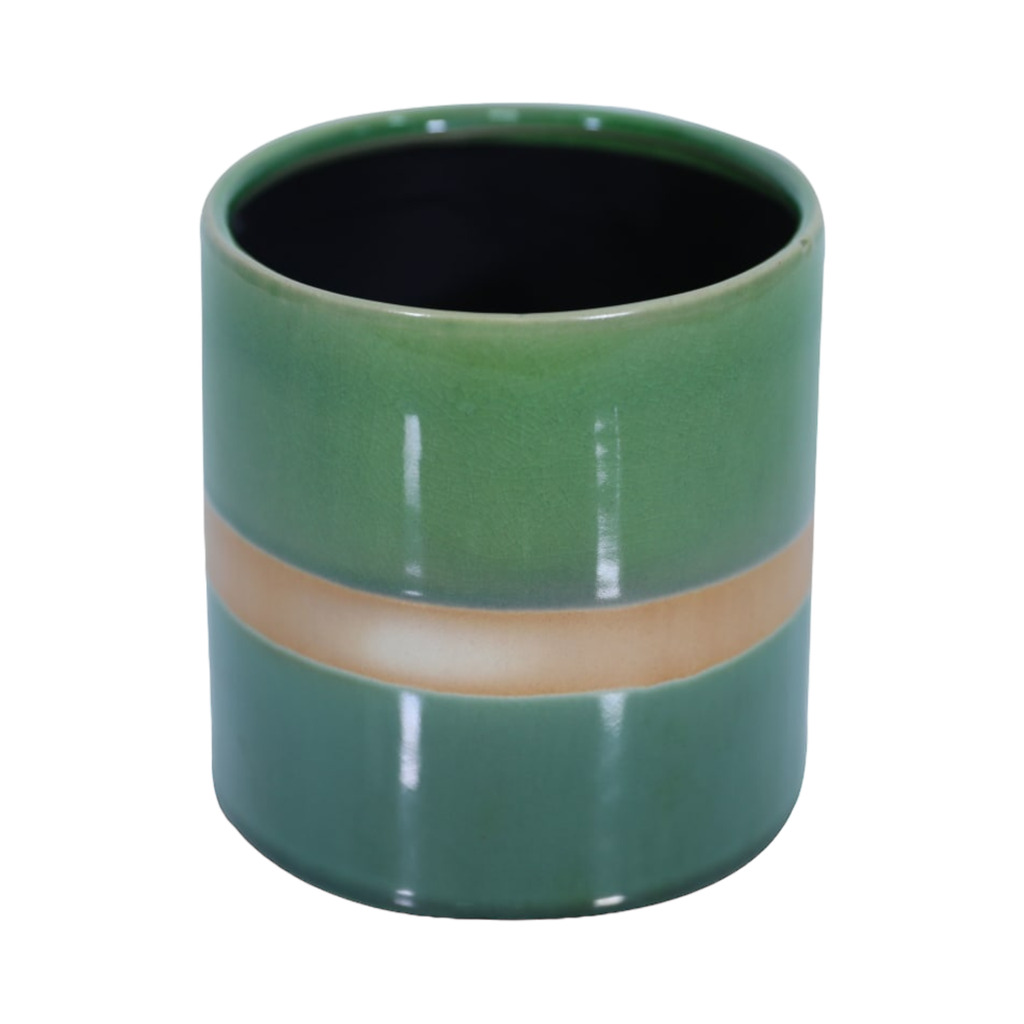 12.5- H13Cm Ceramic Pot- Green - Beige