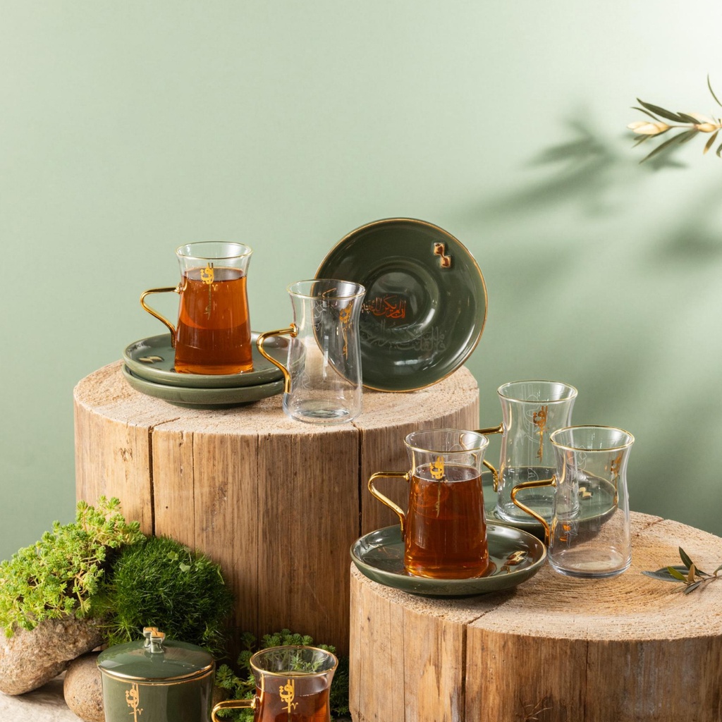 OT-Set of 6 Cups and Saucers and 6 Arabic Coffee Cups and Sugar Pot