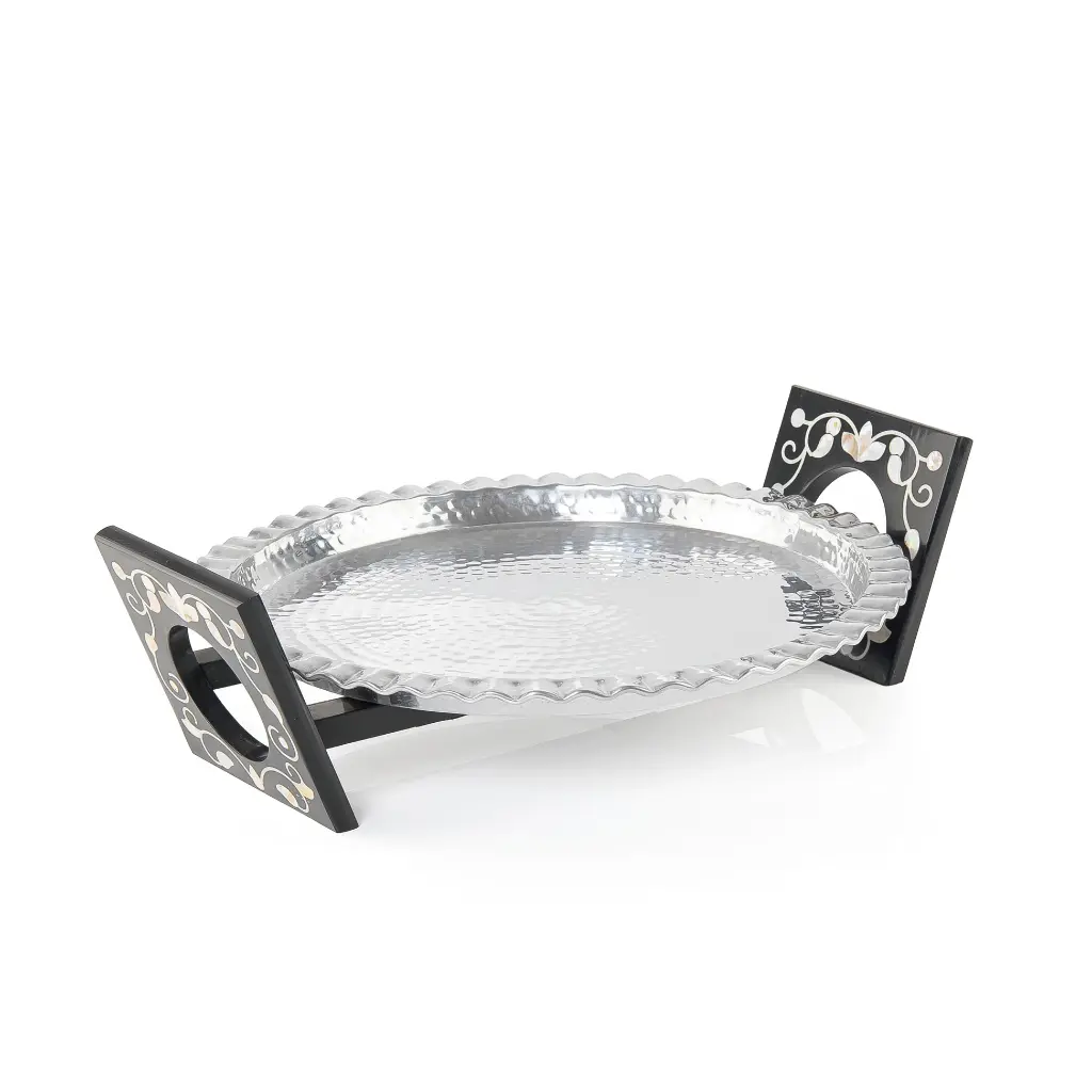 CF-Round Aluminium Tray with MOP Resin Stand-M - Siliver Finish - AHE-LB48 - 45*39*12 
