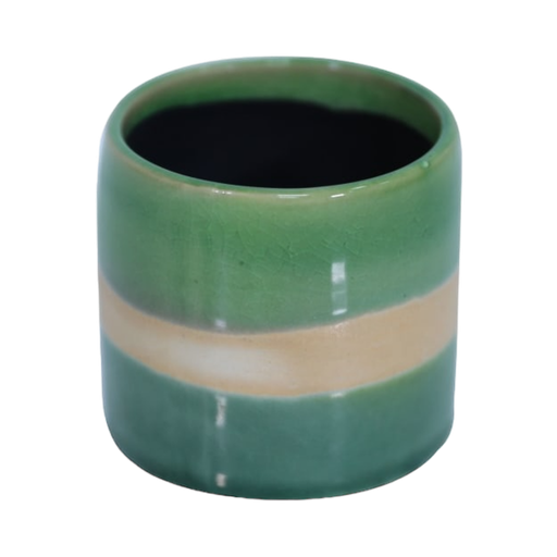 [P24286] 6.5- H6.5Cm Ceramic Pot- Green - Beige