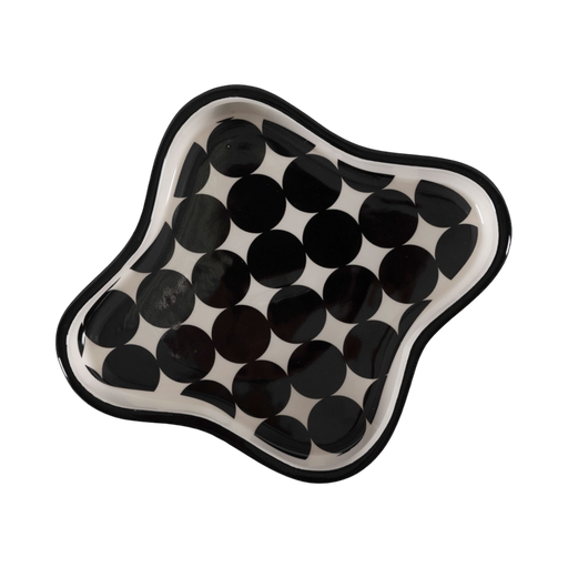 [X78584] Ceramic Tray-White Black-24X21X3Cm