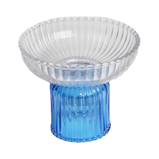 [X78540] Glass Tray With Base-Trans Blue-14.5X14.5X12Cm
