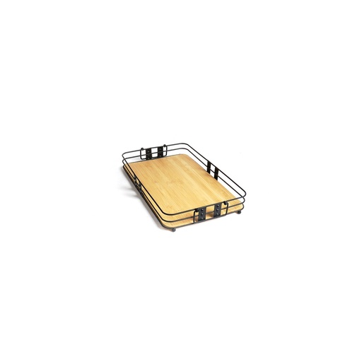 [X58482] Metal Tray With Bamboo Bottom-L
