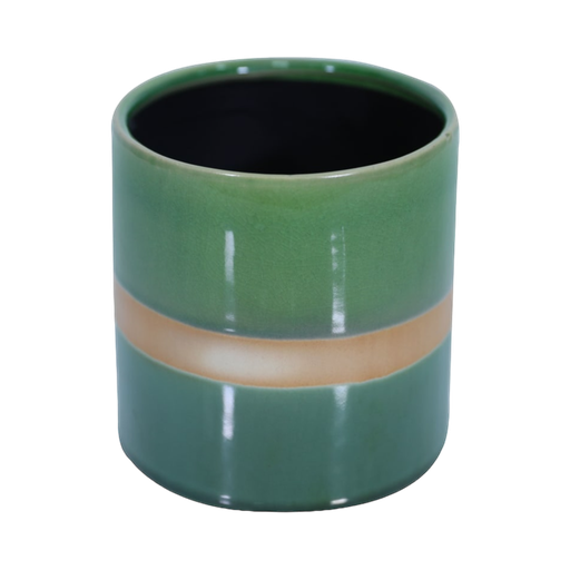 [P24282] 12.5- H13Cm Ceramic Pot- Green - Beige