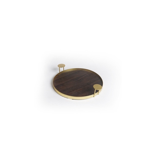 [X78548] Metal And Mdf Tray S-Brown Gold-29.5x25x5cm