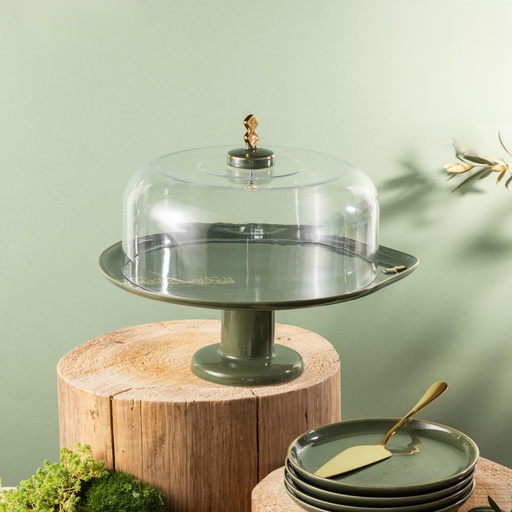 [X128821] OT- Set of 6 Plates and Stand with Acrylic Cover & Knife